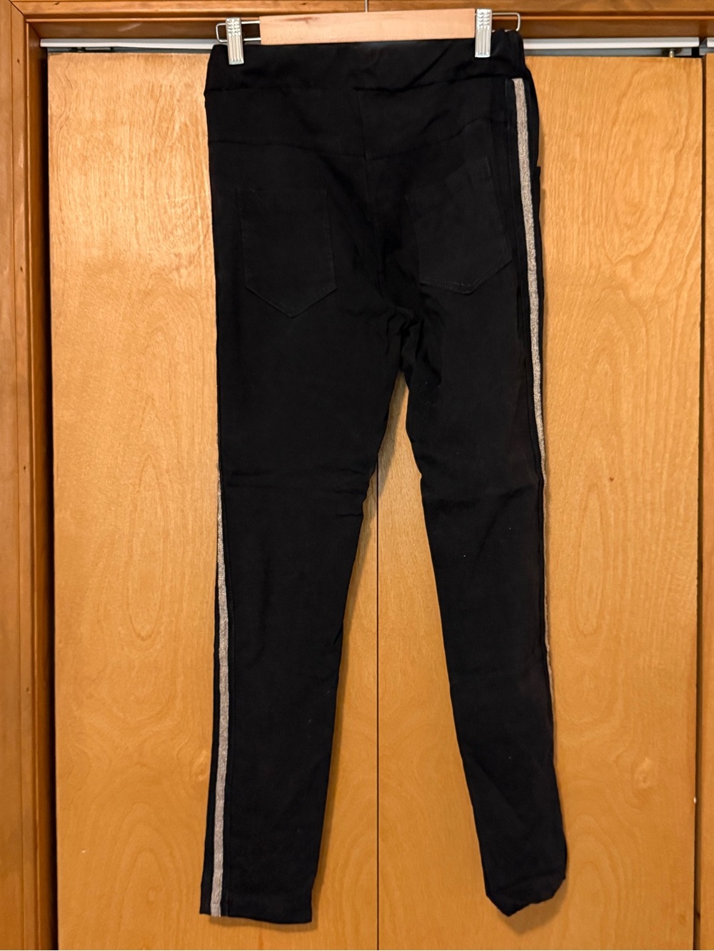 Black Skinny Pants with Metallic Side Stripe